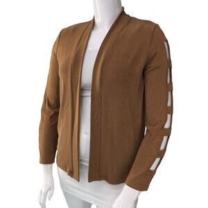 Chicos Travelers Womens Size 1 US 8 M Open Front Top Cutout Sleeves Brown SLINKY